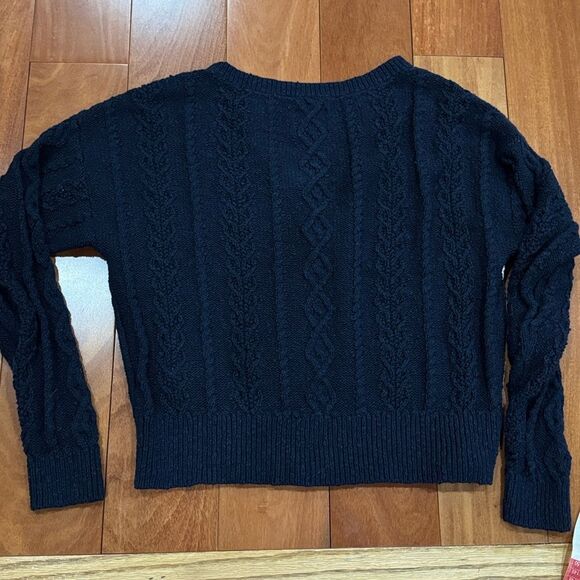 Abercrombie & Fitch Navy Cable Knit V-Neck Sweater L - Picture 6 of 9